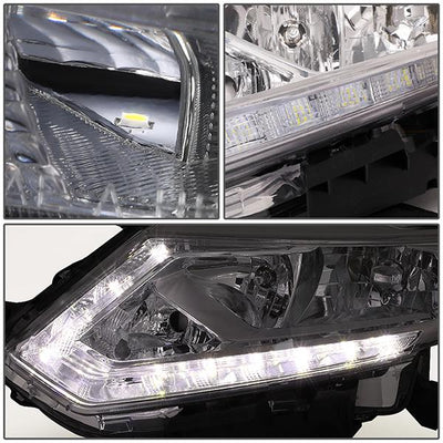 14-16 Nissan Rogue Headlights - LED DRL - Chrome Housing - Clear Lens - Clear Corner - Plug-n-Play - Pair - 5