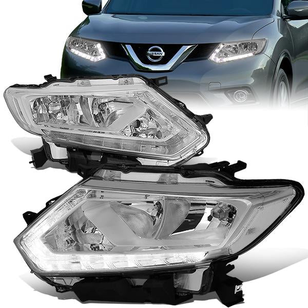14-16 Nissan Rogue Headlights - LED DRL - Chrome Housing - Clear Lens - Clear Corner - Plug-n-Play - Pair - 1