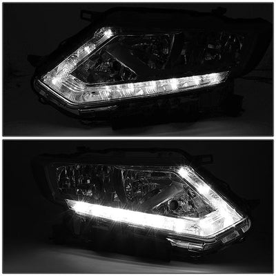 14-16 Nissan Rogue Headlights - LED DRL - Smoked Housing - Smoked Lens - Clear Corner - Plug-n-Play - Pair - 3