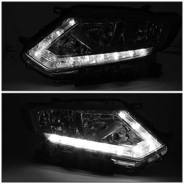 14-16 Nissan Rogue Headlights - LED DRL - Smoked Housing - Smoked Lens - Clear Corner - Plug-n-Play - Pair - 3