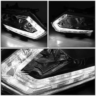 14-16 Nissan Rogue Headlights - LED DRL - Smoked Housing - Smoked Lens - Clear Corner - Plug-n-Play - Pair - 4