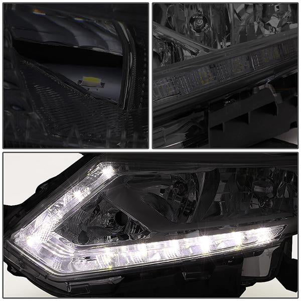 14-16 Nissan Rogue Headlights - LED DRL - Smoked Housing - Smoked Lens - Clear Corner - Plug-n-Play - Pair - 5