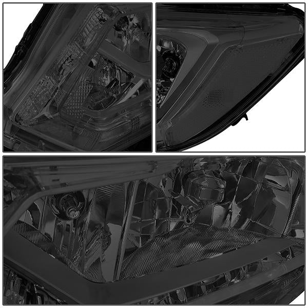 14-16 Nissan Rogue Headlights - LED DRL - Smoked Housing - Smoked Lens - Clear Corner - Plug-n-Play - Pair - 7