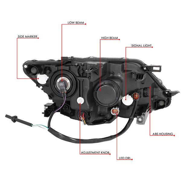 14-16 Nissan Rogue Headlights - LED DRL - Smoked Housing - Smoked Lens - Clear Corner - Plug-n-Play - Pair - 9