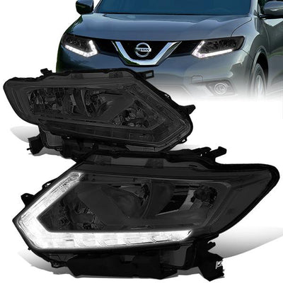14-16 Nissan Rogue Headlights - LED DRL - Smoked Housing - Smoked Lens - Clear Corner - Plug-n-Play - Pair - 1