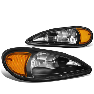 99-05 Pontiac Grand Am Headlights - Black Housing - Clear Lens - Amber Corner - Plug-n-Play - Pair
