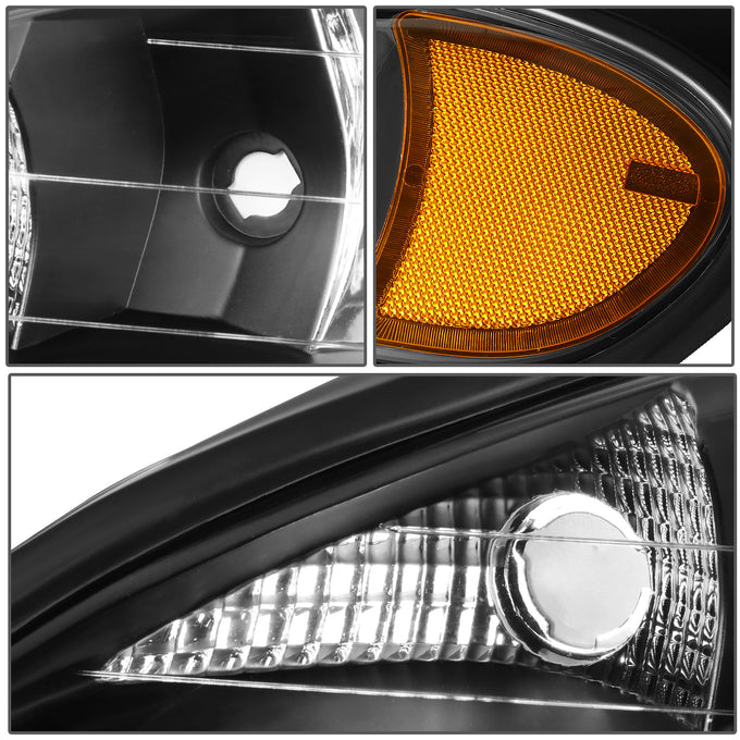 D-Motoring - 99-05 Pontiac Grand AmHeadlights - Black Housing - Clear Lens - Amber Corner - Plug-n-Play - Pair - 4
