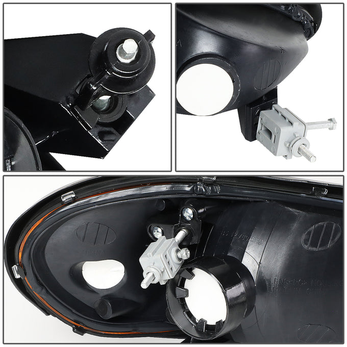 D-Motoring - 99-05 Pontiac Grand AmHeadlights - Black Housing - Clear Lens - Amber Corner - Plug-n-Play - Pair - 5