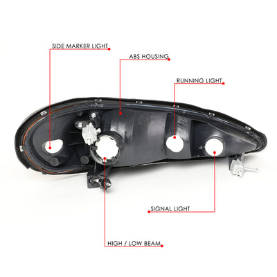 D-Motoring - 99-05 Pontiac Grand AmHeadlights - Black Housing - Clear Lens - Amber Corner - Plug-n-Play - Pair - 6