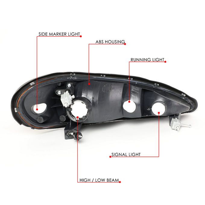 D-Motoring - 99-05 Pontiac Grand AmHeadlights - Black Housing - Clear Lens - Amber Corner - Plug-n-Play - Pair - 6