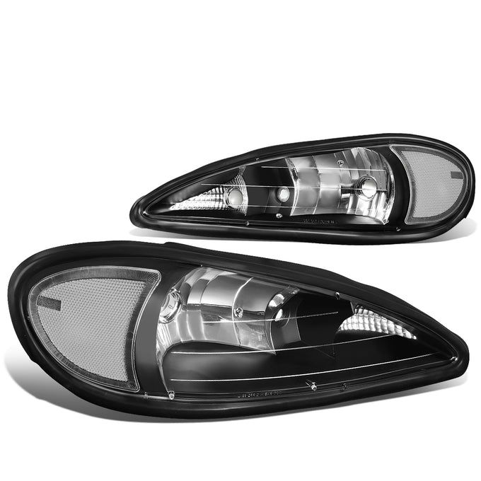 99-05 Pontiac Grand Am Headlights - Black Housing - Clear Lens - Clear Corner - Plug-n-Play - Pair