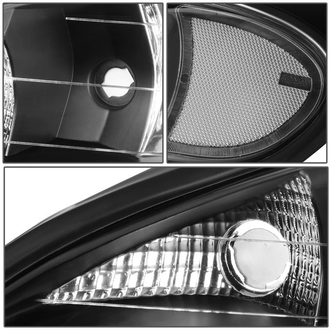 D-Motoring - 99-05 Pontiac Grand AmHeadlights - Black Housing - Clear Lens - Clear Corner - Plug-n-Play - Pair - 4