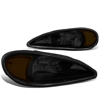 99-05 Pontiac Grand Am Headlights - Smoked Housing - Smoked Lens - Amber Corner - Plug-n-Play - Pair