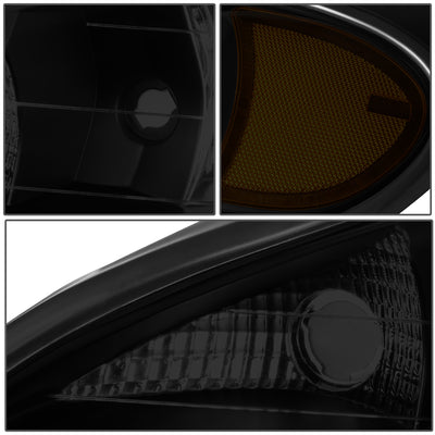 D-Motoring - 99-05 Pontiac Grand AmHeadlights - Smoked Housing - Smoked Lens - Amber Corner - Plug-n-Play - Pair - 4