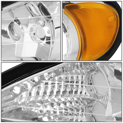 D-Motoring - 99-05 Pontiac Grand AmHeadlights - Chrome Housing - Clear Lens - Amber Corner - Plug-n-Play - Pair - 4
