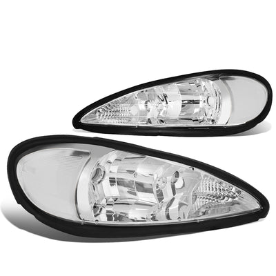 99-05 Pontiac Grand Am Headlights - Chrome Housing - Clear Lens - Clear Corner - Plug-n-Play - Pair
