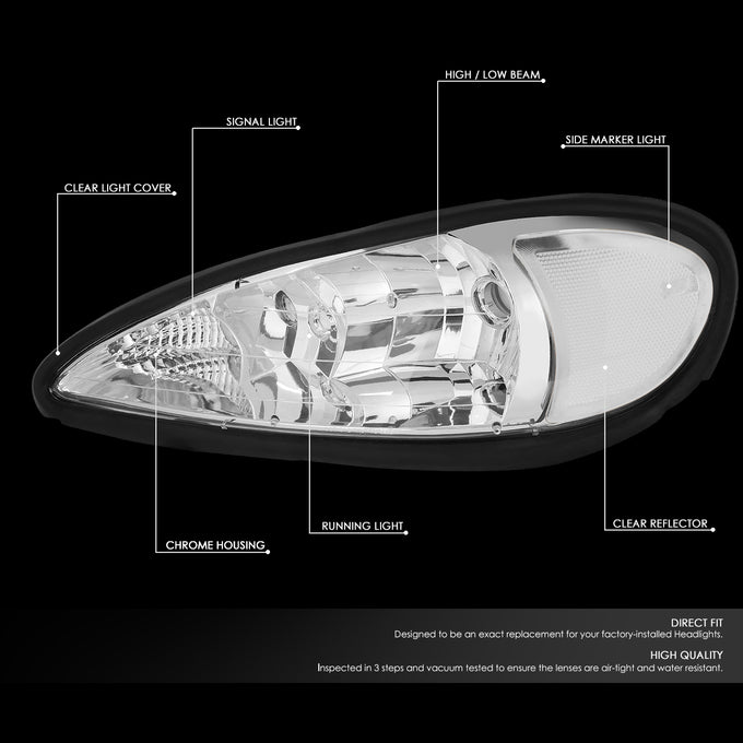 D-Motoring - 99-05 Pontiac Grand AmHeadlights - Chrome Housing - Clear Lens - Clear Corner - Plug-n-Play - Pair - 2