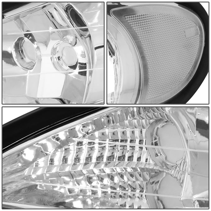 D-Motoring - 99-05 Pontiac Grand AmHeadlights - Chrome Housing - Clear Lens - Clear Corner - Plug-n-Play - Pair - 4