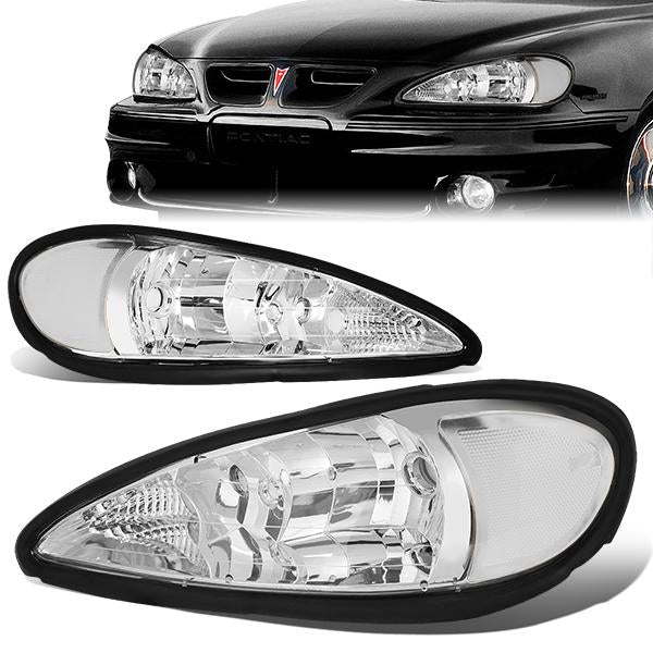 99-05-pontiac-grand-am-headlights-chrome-housing-clear-lens-clear-corner-plug-n-play-pair-hl-oh-pgam99-ch-cl1 - 1
