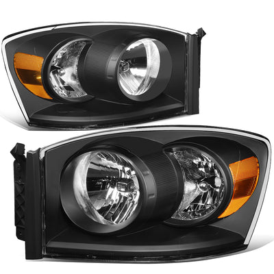 06-09-ram-truck-headlights-black-housing-clear-lens-amber-corner-pair-hl-oh-rm06-bk-am - 2