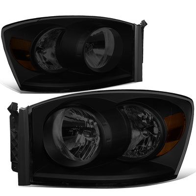 06-09-ram-truck-headlights-tinted-housing-smoked-lens-amber-corner-pair-hl-oh-rm06-bk-sm-am - 2
