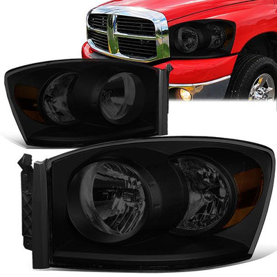 06-09 Ram Truck Headlights - Tinted Housing - Smoked Lens - Amber Corner - Pair - HL-OH-RM06-BK-SM-AM - 1