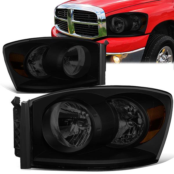 06-09 Ram Truck Headlights - Tinted Housing - Smoked Lens - Amber Corner - Pair - HL-OH-RM06-BK-SM-AM - 1