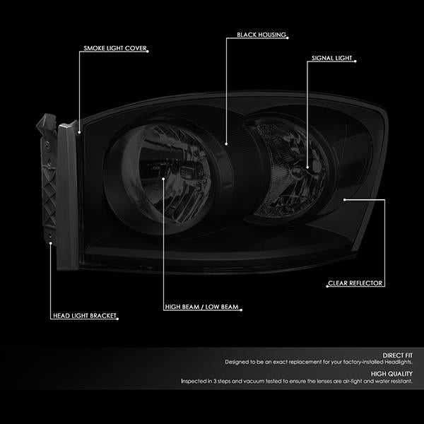 06-09 Ram Truck Headlights - Tinted Housing - Smoked Lens - Clear Corner - Pair - HL-OH-RM06-BK-SM-CL1 - 2