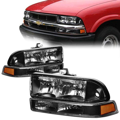 98-04 Chevrolet Blazer S10 Headlights - Black Housing - Amber Corner - Plug-n-Play - Pair