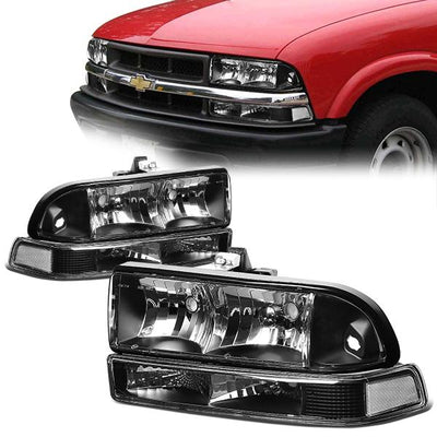 98-04 Chevrolet Blazer S10 Headlights - Black Housing - Plug-n-Play - Pair