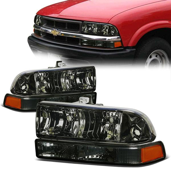 98-04 Chevrolet Blazer S10 Headlights - Smoked Housing - Amber Corner - Plug-n-Play - Pair