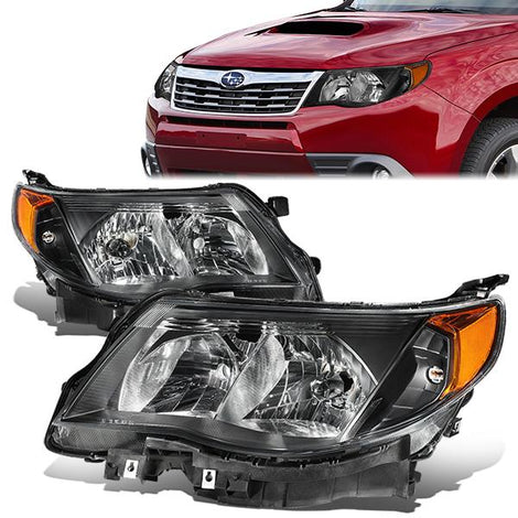 09-13-subaru-forester-headlights-black-housing-amber-corner-plug-n-play-pair-hl-oh-sfor09-bk-am - 1