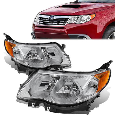 09-13-subaru-forester-headlights-chrome-housing-amber-corner-plug-n-play-pair-hl-oh-sfor09-ch-am - 1