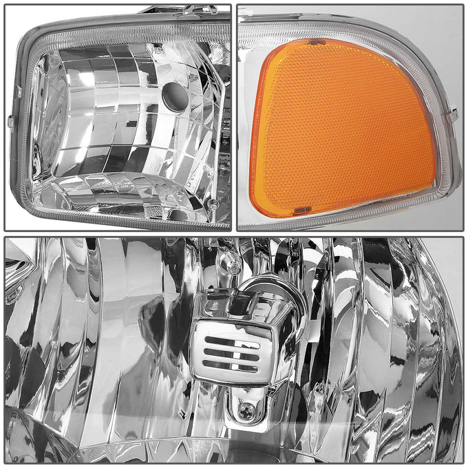 D-Motoring - Headlights - Chrome Housing - Amber Corner - Plug-n-Play - Pair - GMC Sierra 1500(HD) / 2500(HD) / 3500HD / Yukon / Sierra C3 - 2