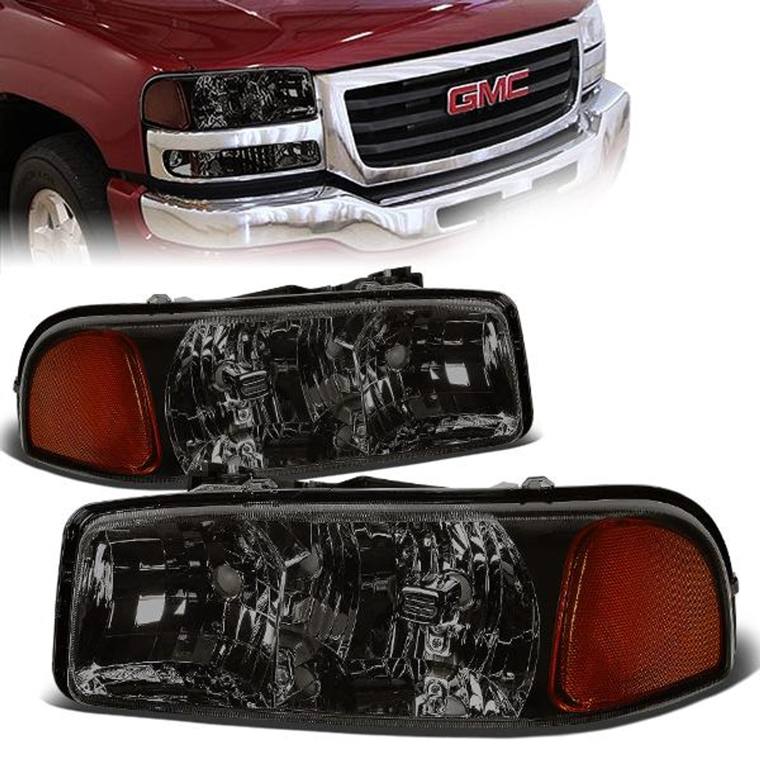 99-2007 GMC Sierra Yukon Headlights - Smoked Housing - Amber Corner - Plug-n-Play - Pair