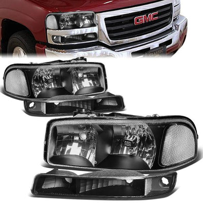 99-07 GMC Sierra 1500 2500 3500 Yukon Headlights - Black Housing - Plug-n-Play - Pair