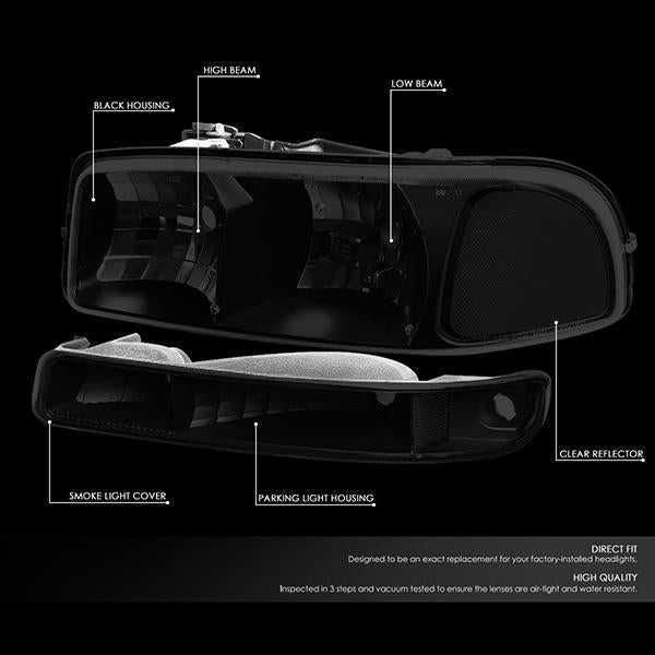 Faros De Esquina Faros Delanteros Completos Para GMC Sierra/Yukon XL 1999-2007 - Carcasa Ahumada, Transparentes, Con Lente Clara Faros Yukon XL