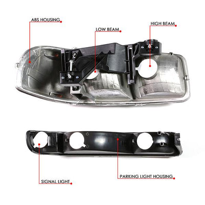99-07 GMC Sierra Yukon XL Headlights - Tinted Housing - Smoked Lens - Smoked Lens - Pair - HL-OH-SIE994P-BK-SM-CL1 - 6