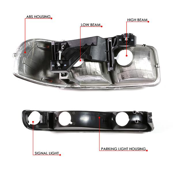 99-07 GMC Sierra Yukon XL Headlights - Tinted Housing - Smoked Lens - Smoked Lens - Pair - HL-OH-SIE994P-BK-SM-CL1 - 6