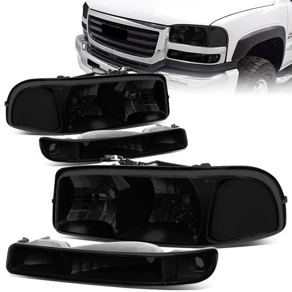 99-07 GMC Sierra Yukon XL Headlights - Tinted Housing - Smoked Lens - Smoked Lens - Pair - HL-OH-SIE994P-BK-SM-CL1 - 1