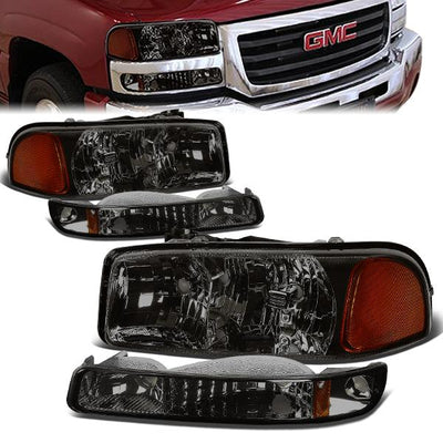 99-07 GMC Sierra 1500 2500 3500 Yukon Headlights - Smoked Housing - Amber Corner - Plug-n-Play - Pair