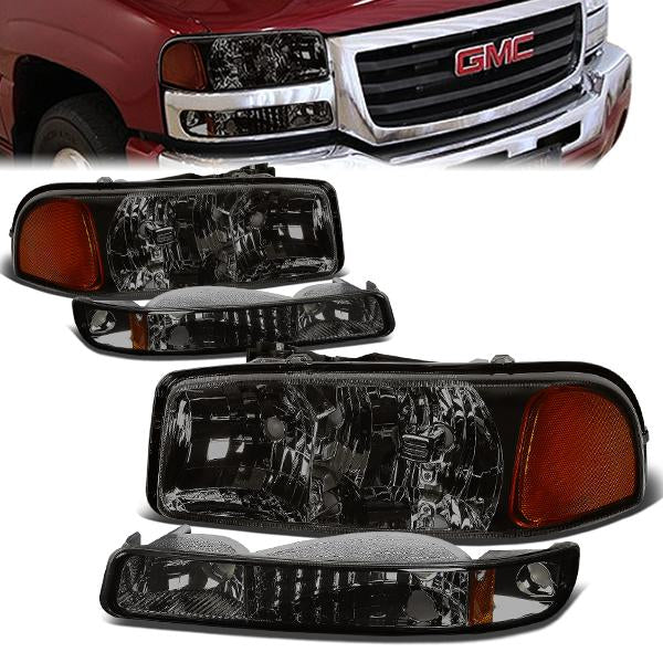99-07 GMC Sierra 1500 2500 3500 Yukon Headlights - Smoked Housing - Amber Corner - Plug-n-Play - Pair
