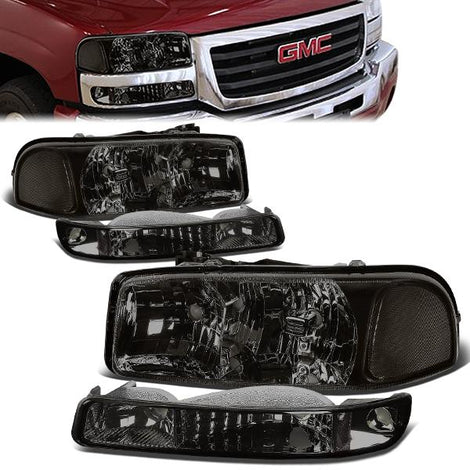 99-07 GMC Sierra 1500 2500 3500 Yukon Headlights - Smoked Housing - Plug-n-Play - Pair