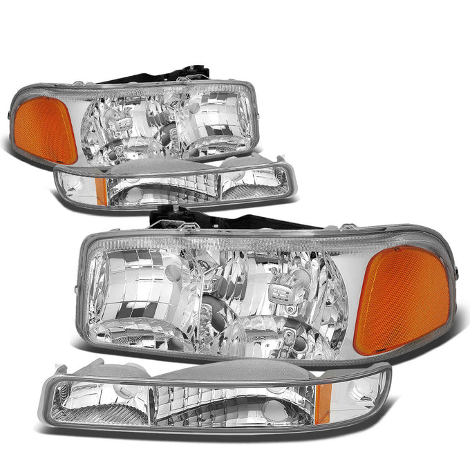 D-Motoring - Headlights - Chrome Housing - Amber Corner - Plug-n-Play - Pair - GMC Sierra 1500(HD) / 2500(HD) / 3500HD / Yukon / Sierra C3 - 1
