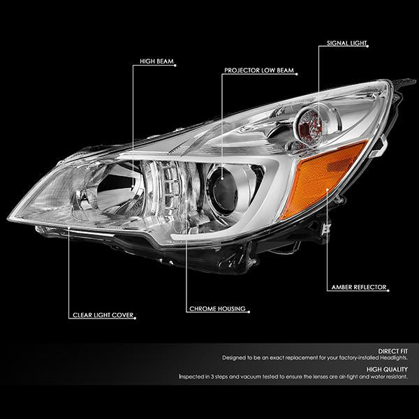 D-Motoring - 10-14 Outback LegacyHeadlights - Chrome Housing - Clear Lens - Amber Corner - Projector - Plug-n-Play - Pair - 2