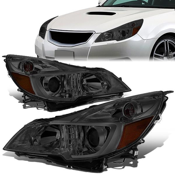10-14 Outback Legacy Headlights - Smoked Housing - Smoked Lens - Amber Corner - Projector - Plug-n-Play - Pair