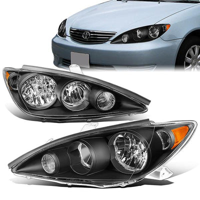 05-06 Toyota Camry Headlights - Black Housing - Amber Corner - Plug-n-Play - Pair