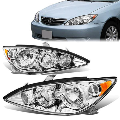 05-06 Toyota Camry Headlights - Chrome Housing - Amber Corner - Plug-n-Play - Pair