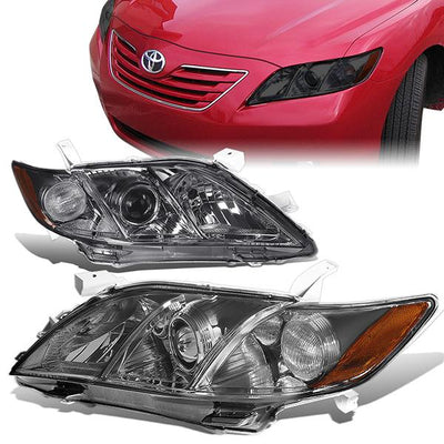 07-09 Toyota Camry Headlights - Smoked Housing - Amber Corner - Projector - Plug-n-Play - Pair