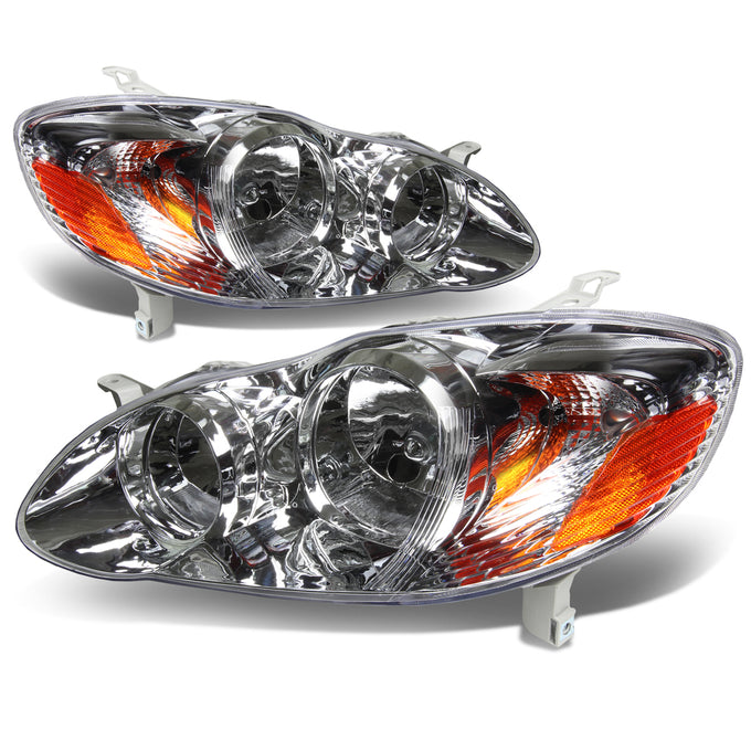 D-Motoring - Headlights - Chrome Housing - Amber Corner - Plug-n-Play - Pair - 03-08 Toyota Corolla - 1